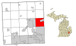 Oakland County Michigan Incorporated and Unincorporated areas Rochester Hills highlighted